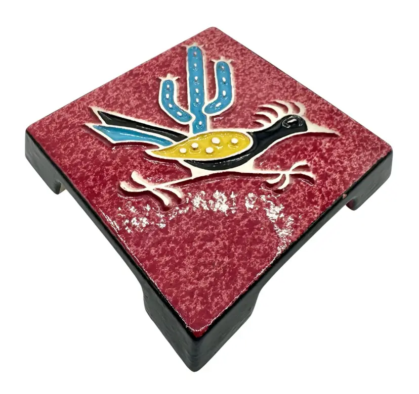 Vintage Legendware Southwest Ceramic Tile Trivet Roadrunner Bird Sedona AZ 5”