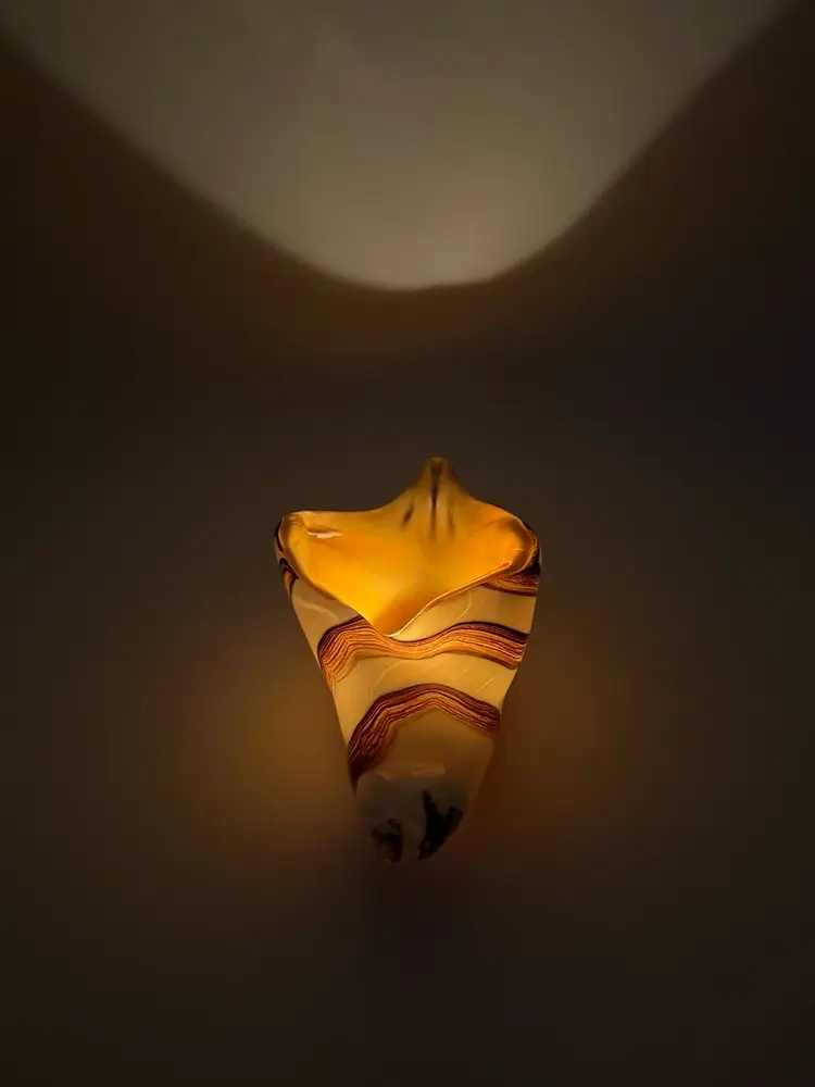 Ocean Beach Conch Shell Vase Candle Holder Paperweight Hand Blown Art Glass 5X9”