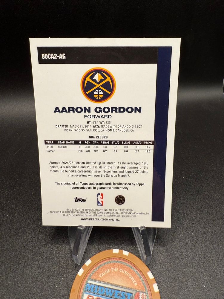 Aaron Gordon Silver Pack Mojo Auto Gold #/50 25-26 Topps NBA Denver Nuggets