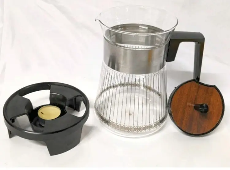 #01 Vintage CORNING x PYREXWARE Glass 8 Cup Coffee Carafe with Candle Warmer & Original Box