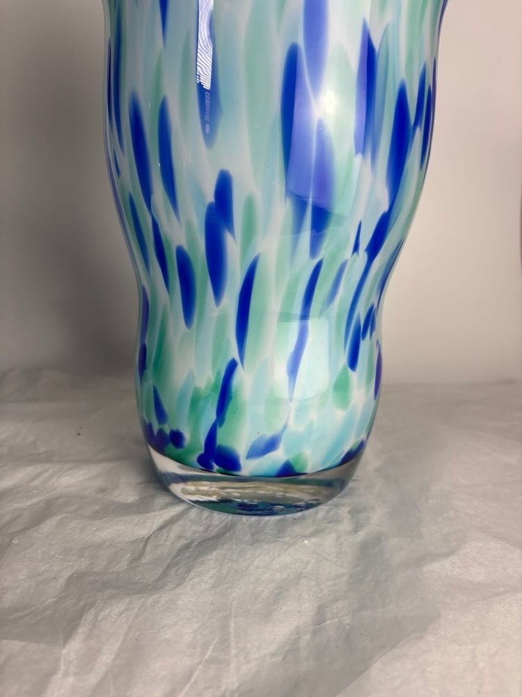Vintage Cobalt Blue White Pale Green Glass Vase 12” *Read Description*