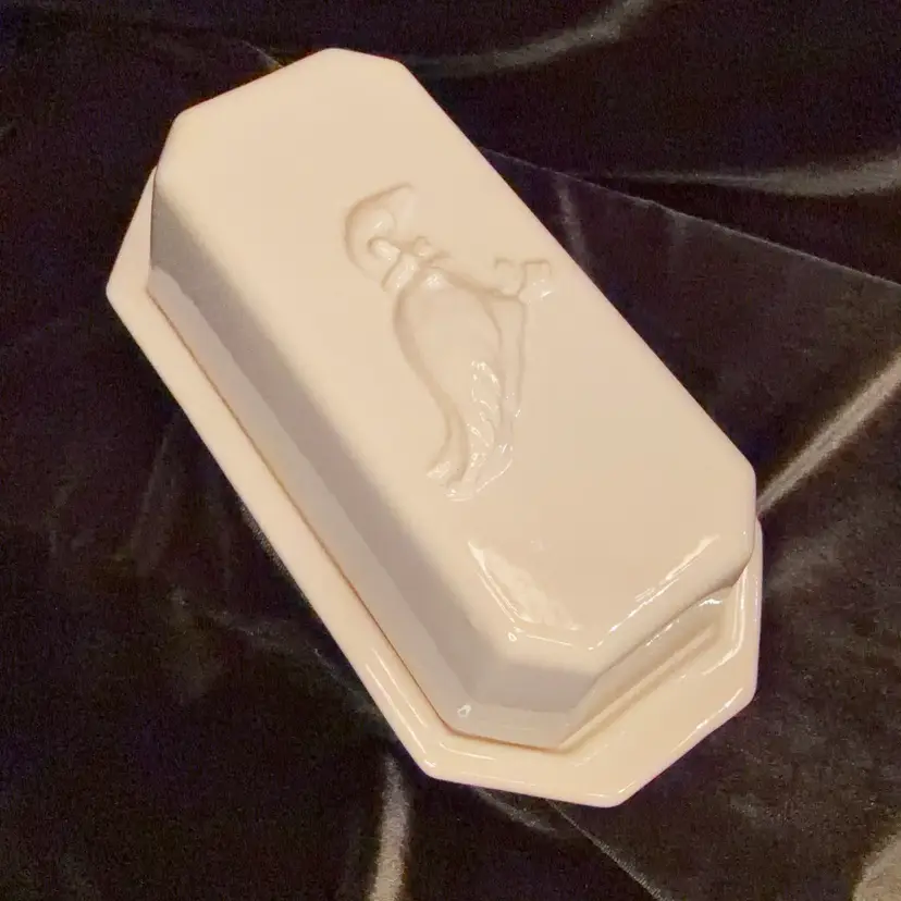 Vintage McCoy Pottery White Country Duck Goose Butter Dish 2152 USA Mid Century