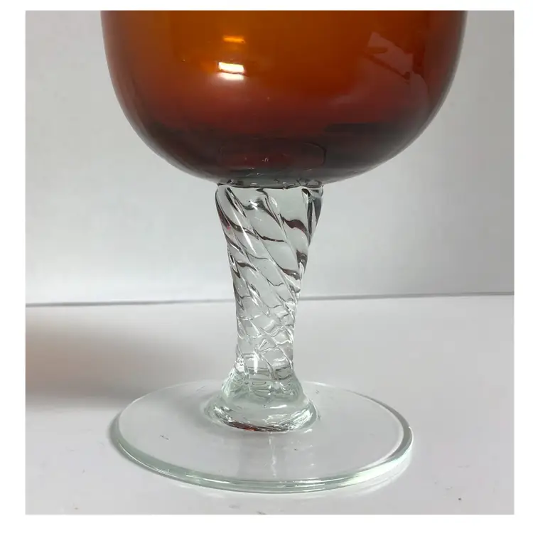 Vintage Empoli Italian Art Glass Optic Vase Amber Twisted Pedestal Compote 10"