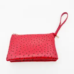 Red Faux Leather Ostrich Wristlet Wallet B25