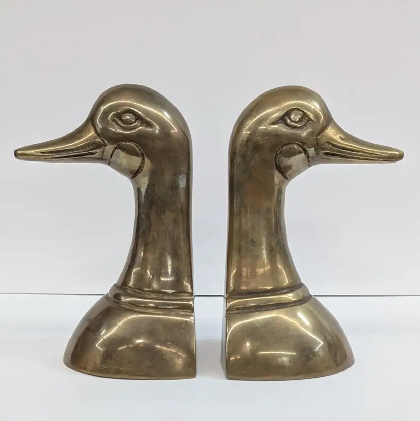 Vintage Brass Mallard Duck Bookends Pair Solid MCM 6.25" Tall Made in Korea