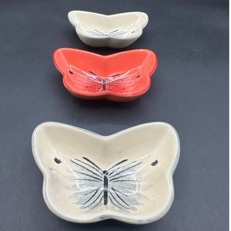 Meadow Butterfly Ceramic 3pc Set Of Pinch Bowls, Now Designs 3.5”W 1.5”T