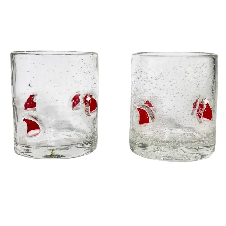 2 Bubble Santa Hat Glass13oz Icon Beverage Double Old Fashion Cocktail Christmas Holiday Hosting Party Celebration Winter Gift