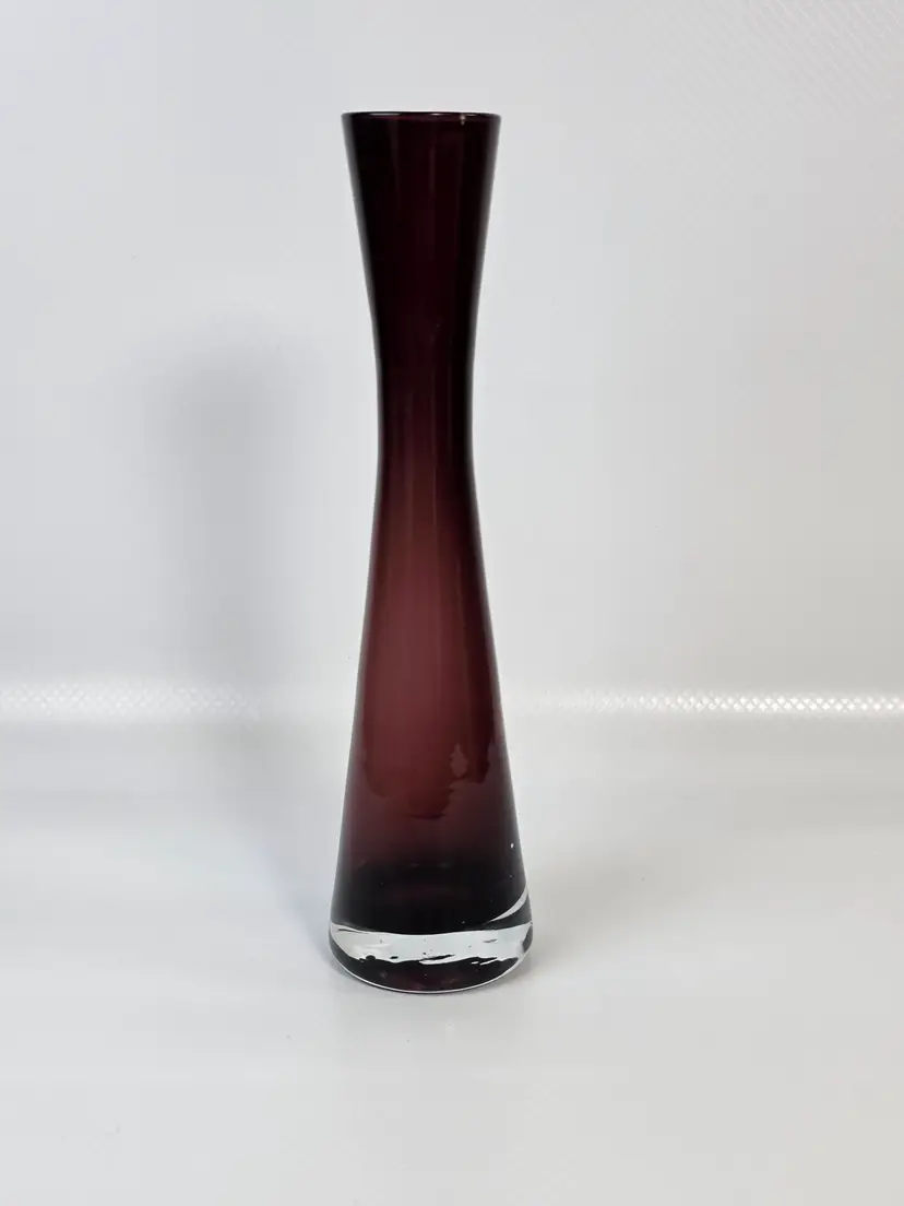 Vintage 1960s Åseda Sweden Plum Purple Art Glass Hourglass Vase by Bo Borgström