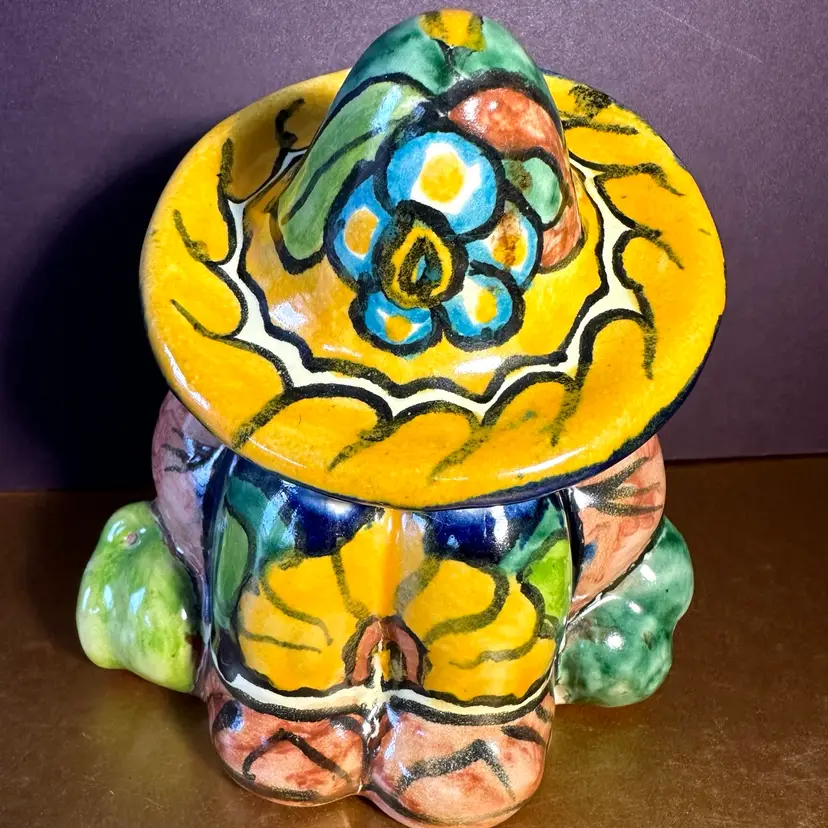 Talavera Siesta Under Sombrero Seated Figurine Colorful Made In Mexico 5 in Color Carnival