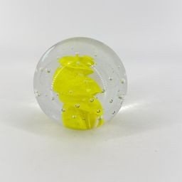 Bright Yellow Polish Art Glass 3" Paperweight Hand Made In Poland
