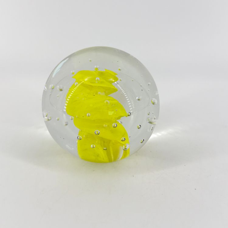 Bright Yellow Polish Art Glass 3" Paperweight Hand Made In Poland