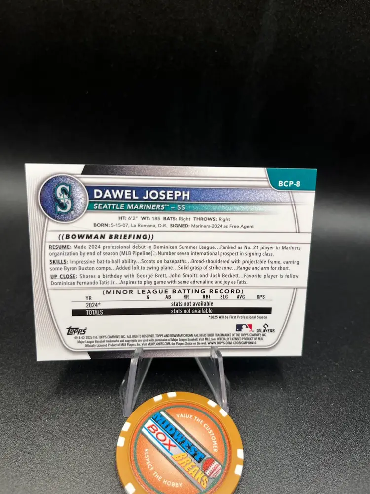 Dawel Joseph Gold Chrome 17/50 2025 Bowman Seattle Mariners