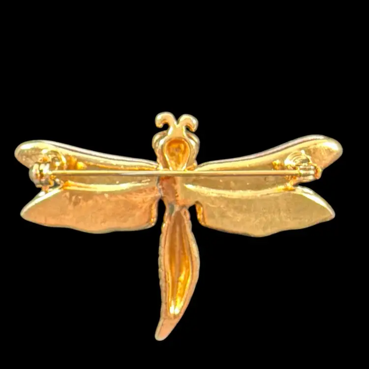 Vintage Gold Tone with Silver Accents Dragonfly Brooch 2.5” X 1.5”