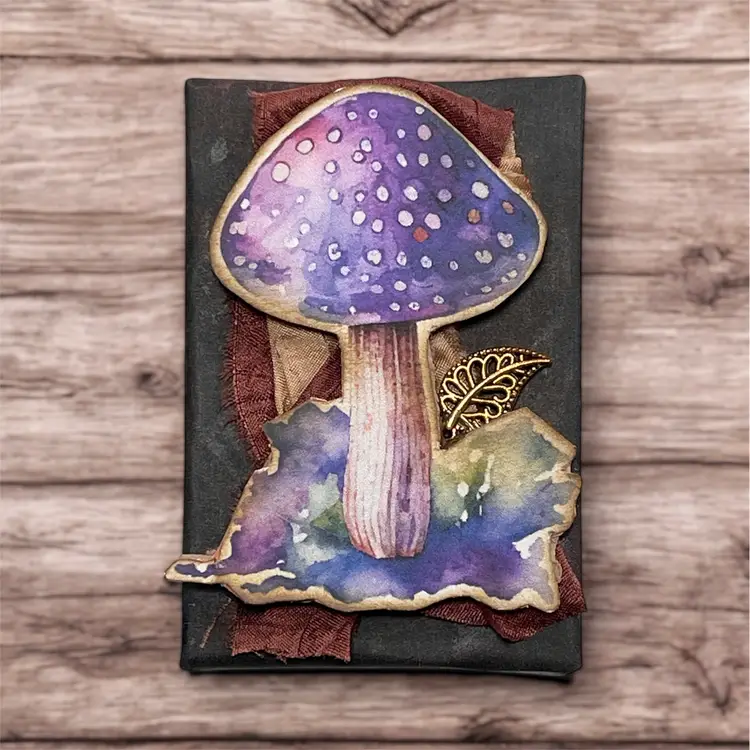 Original Mini Canvas Mixed Media Art Piece “Purple Mushie” (made by me!)