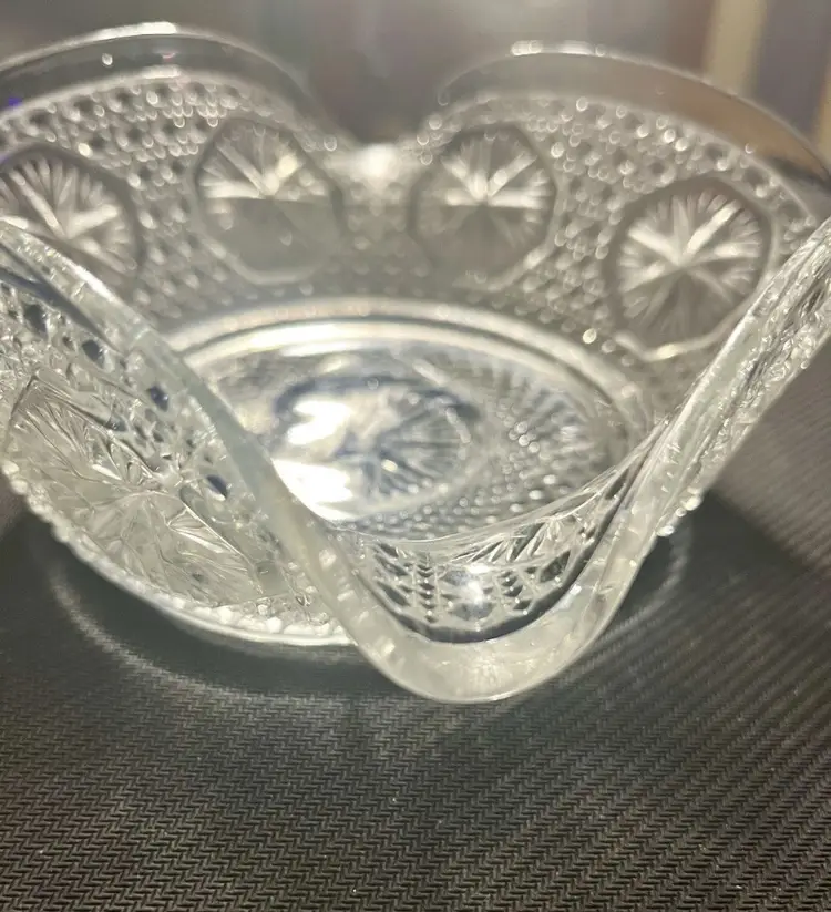 Early American Imperial Amelia Glass Bowl, Ruffle Top, Cane & Star, Pressed 1930