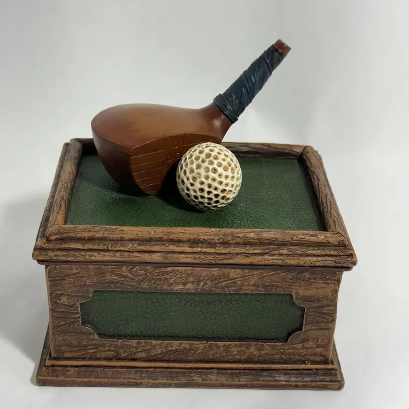 Golf Trinket Box Club & Ball on Lid Fathers Day 4.5" Tall
