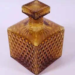 Vintage MCM Amber Square Diamond Point GLASS DECANTER