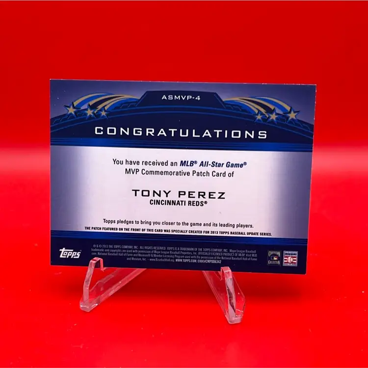 Tony Perez 2013 Topps All Star Game MVP Commemorative Patch Cincinnati Reds