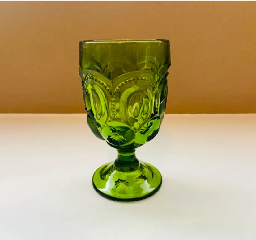 Vintage Green Glass Goblet Moon and Star Green by L E Smith Retro Mid Century Boho Glam CottageCore
