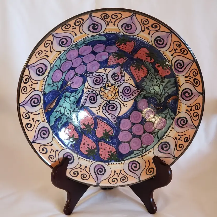 RICHIE Pottery Studio Art Fruit Bowl Ceramic Stoneware Signed Multicolor 11⅛"