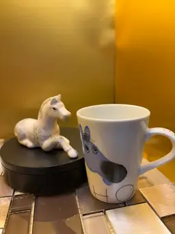 Vintage Porcelain Figurine Artist Signed horse With A Vintage Rare Helina Tilk Hand Painted Blue Wild Little Horse Mug Childs Mug