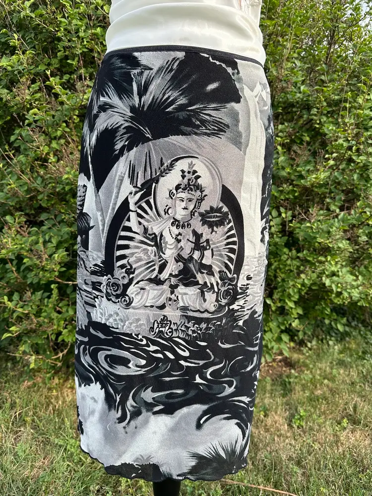 90s Vintage Rampage Skirt, Vintage L, Goth Balinese Screen Print Skirt 