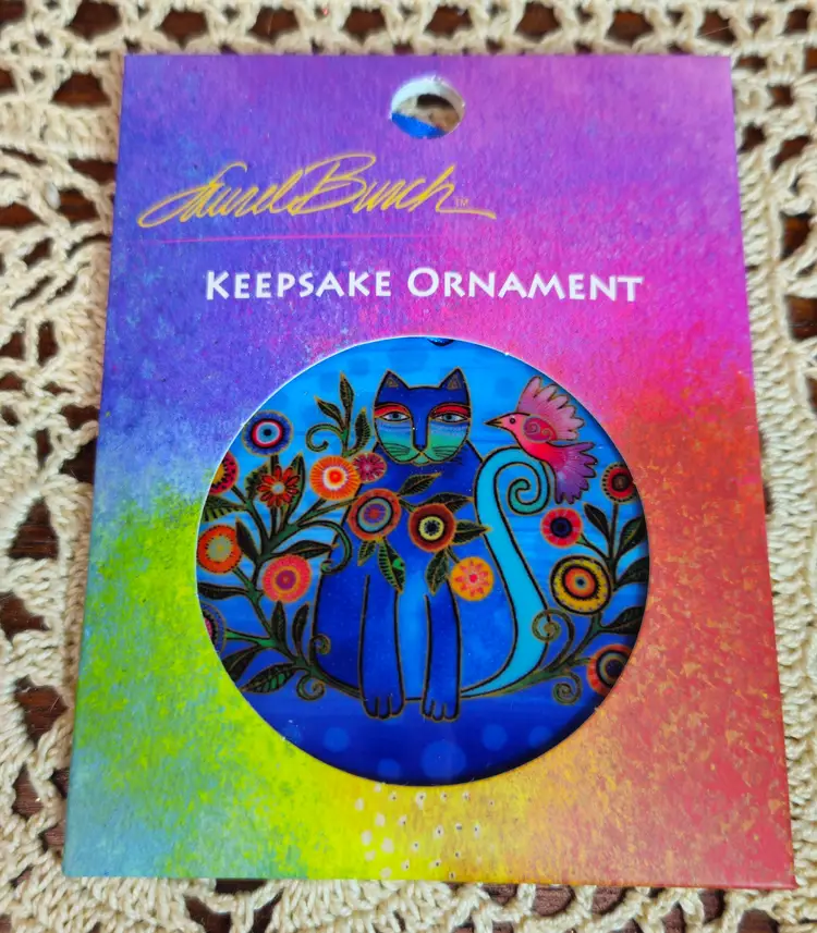 NWT Laurel Burch Porcelain Keepsake Ornament Cerulean Cat 3"