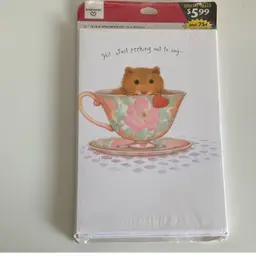 Vintage Ambassador Hallmark Set Of 8 Valentine Cards Mouse In Teacup NOS 5” X 7”