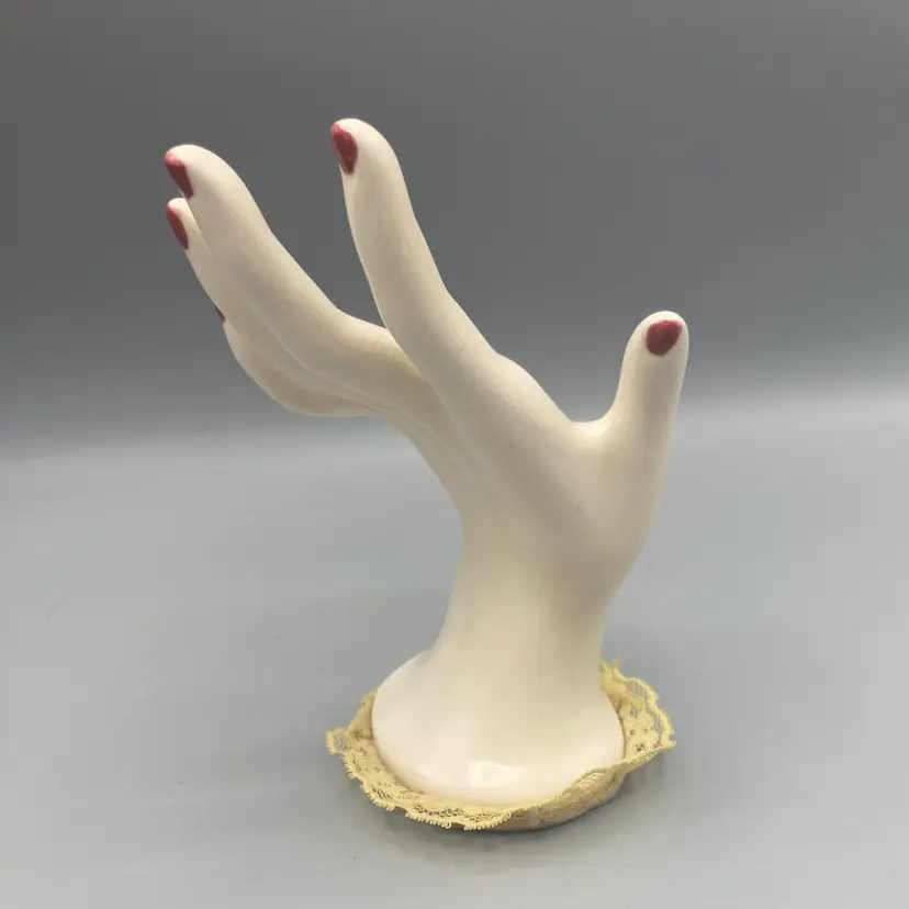 Vintage Ceramic Painted Nails Hand Jewelry Display Ring Holder