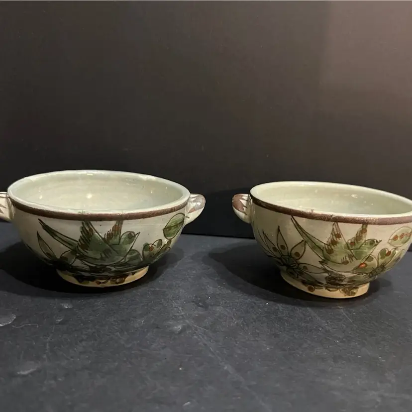 Set Of 2 Small Tonala Mexican Pottery Bowls Handpainted Birds ~2” x 5” x 4” Each