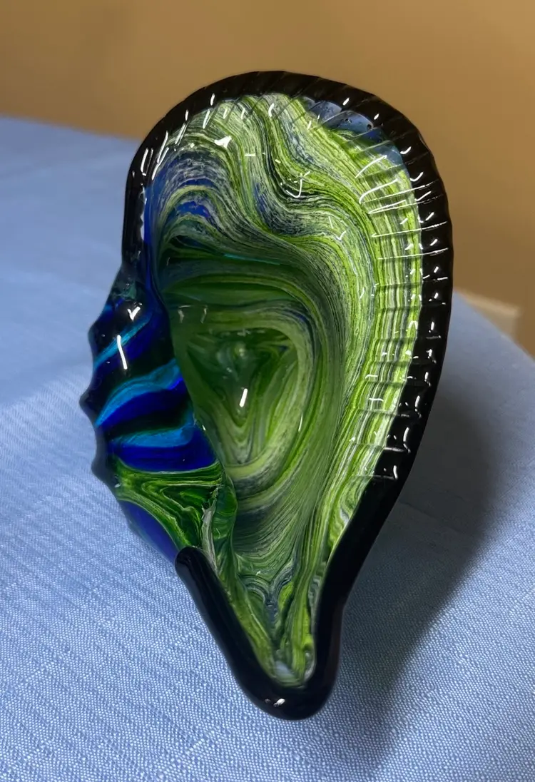 Hand-Blown Green and Blue Glass Shell Conch Seashell 8.5”