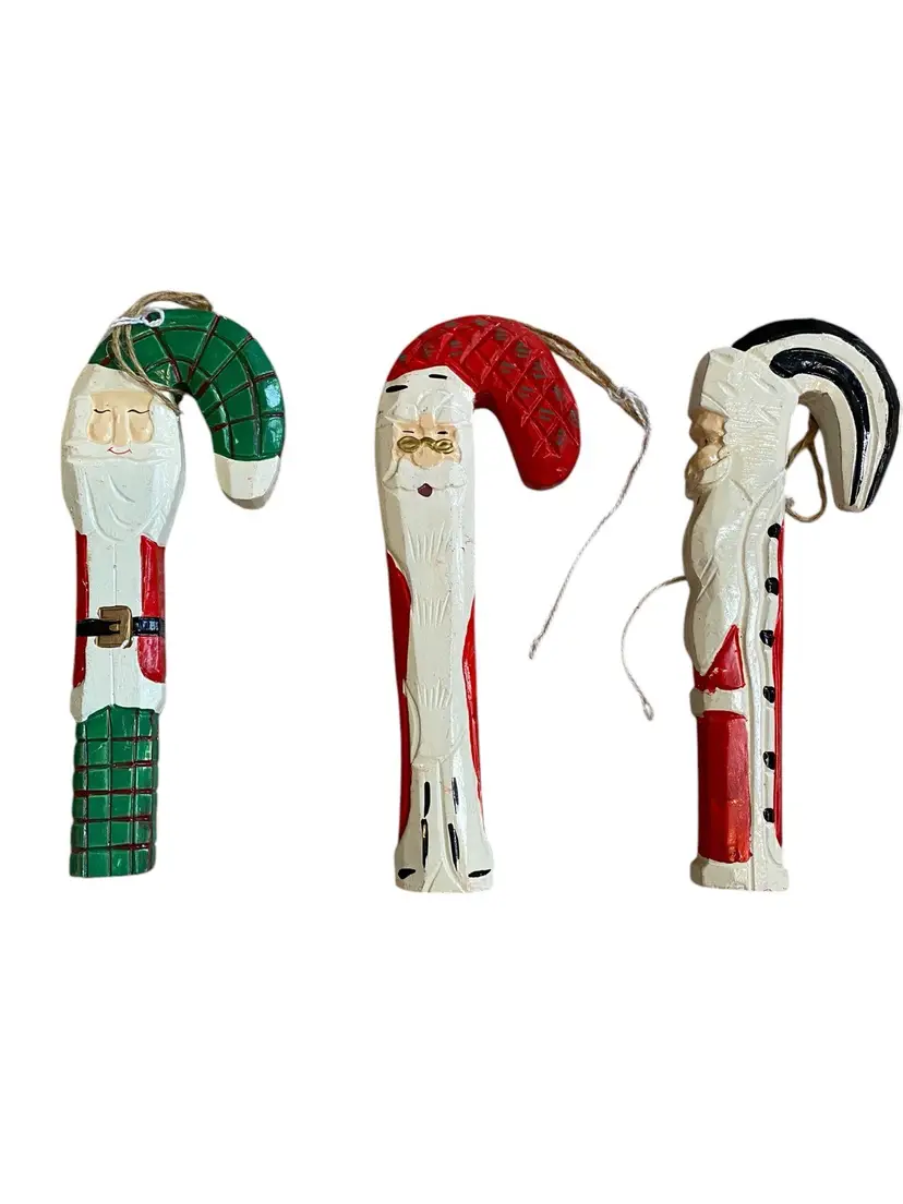 Hand Painted Santa Wooden Candy Cane Set Of 3