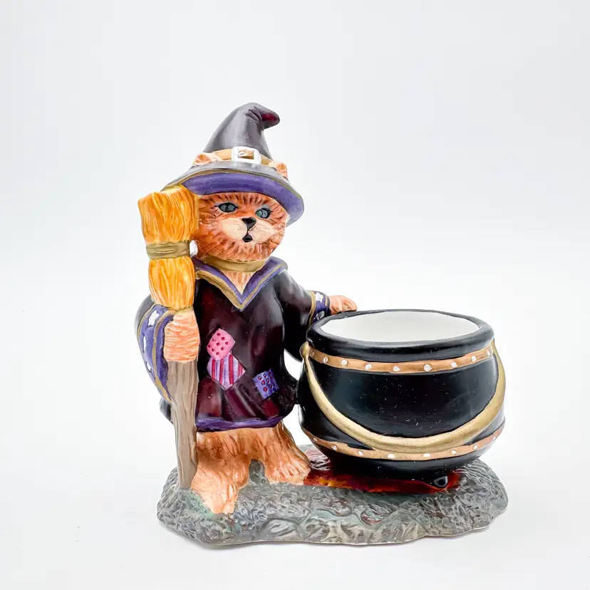 Cat Witch Candle Holder PartyLite Abracadandle Halloween Original Box 4" x 2.5" x 5" B25