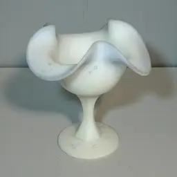 Fenton Hand Painted Frosted Ruffle Edge Blue Flowers Pedestal Candy/Trinket Dish