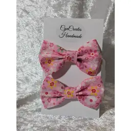 Pigtail Hair Bows - Toddler, Girls, Handmade, Pink Flowers