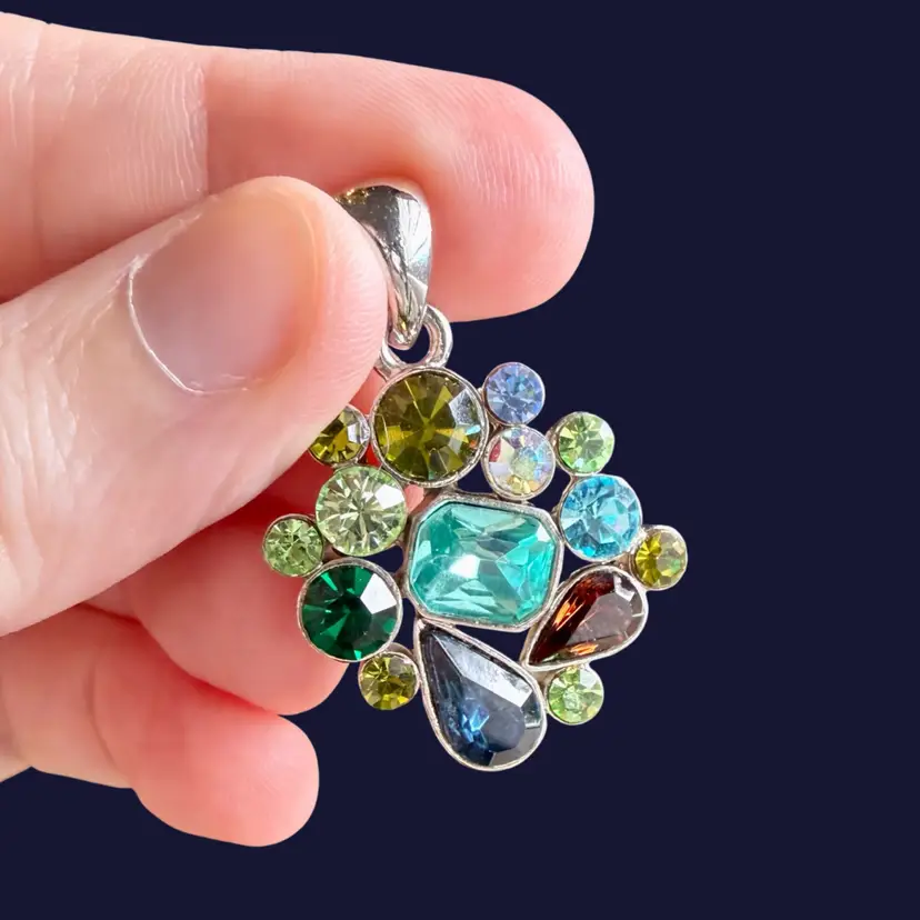 LIA SOPHIA Vintage Multicolored Faceted Crystal Pendant, Silver Tone, Cool Tones