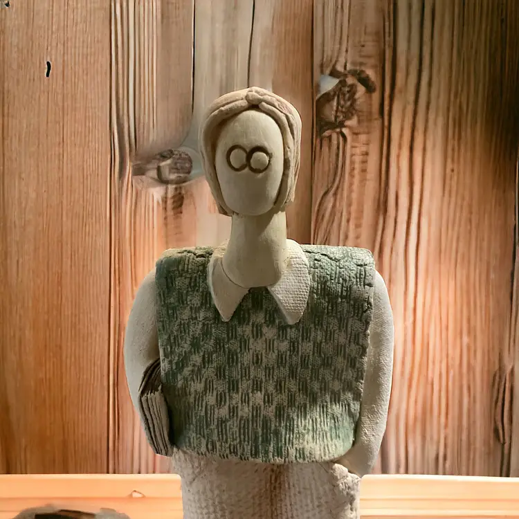 Clay Figurine of Student/Teacher 9 1/4 in. tall