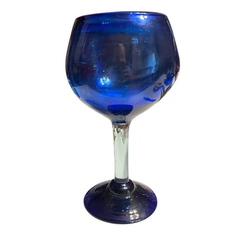 Large cobalt, blue hand-blown glass margarita wine, glass, Mexican?