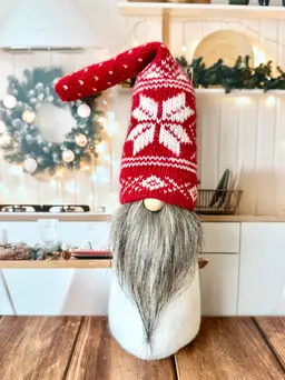 Tall Skinny Christmas Gnome Made From Recycled Fabrics