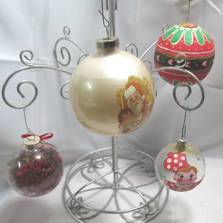 Lot of 4 Assorted Material Round Christmas Ornaments 2.5" - 3.5"