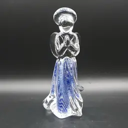 Art Glass Praying Angel Clear Glass with Blue Silver
