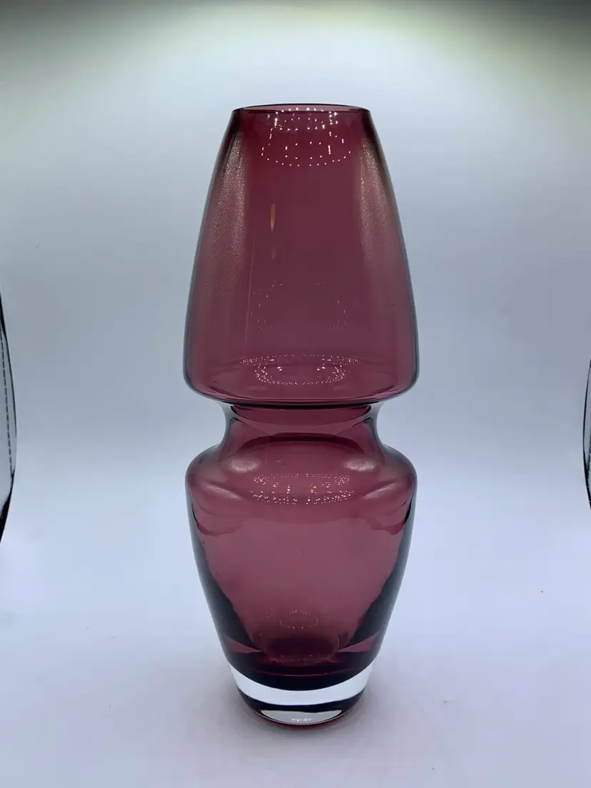 Marc Aurel Amethyst Purple Crystal Vase 10” Tall, Wasp Waist Design. Marked