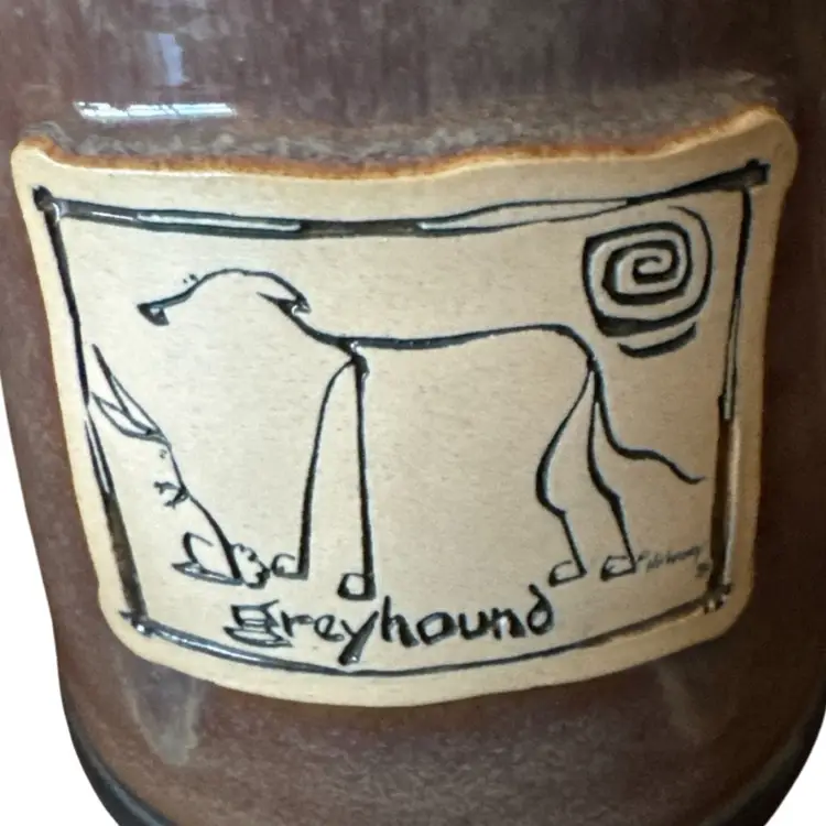 VTG 1998 Deneen Pottery GREYHOUND Dog Coffee Mug Mike McCartney Stoneware RARE