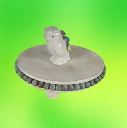 Vintage Porcelain Owl Pin Cushion With Applied Flowers