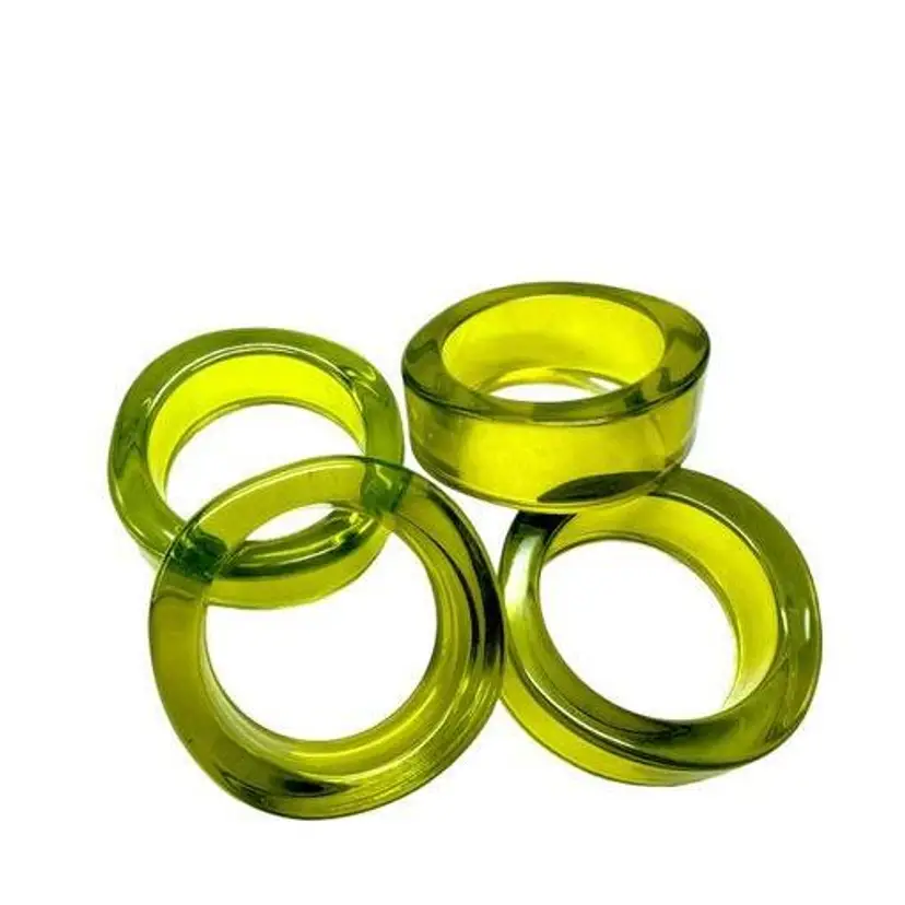 Vintage Yellowish Green Acrylic Lucite Napkin Rings Holders Retro Table Decor -Set of 4