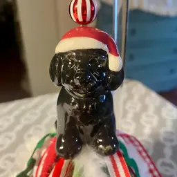 Santa Hat on a Black Lab Ceramic Salt Shaker Tassel