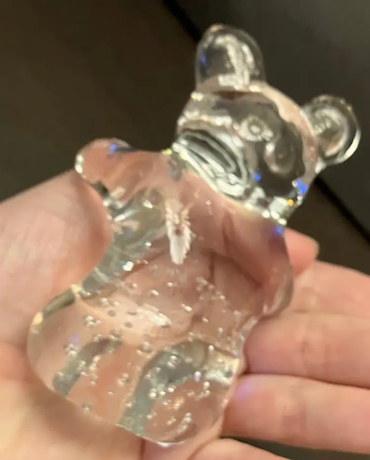 VTG Art Glass Teddy Bear Clear Paperweight Controlled Bubbles READ
