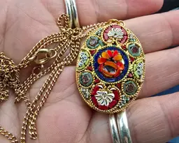 Beautiful Vintage Micro Mosaic Necklace & Pendant ITALY