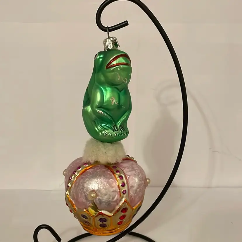 #115 Radko Glass Frog On A Crown Ornament - AS IS