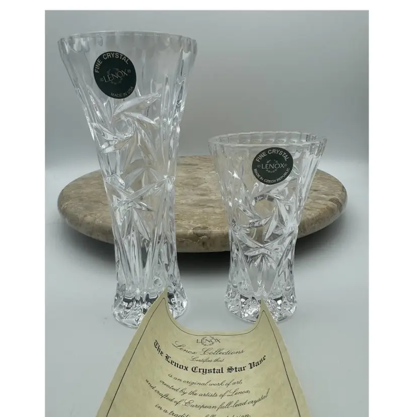 2 Vtg Lenox Fine Full Led Crystal Star Vase Bud Vases Czech Republic 6” And 4” New No Box